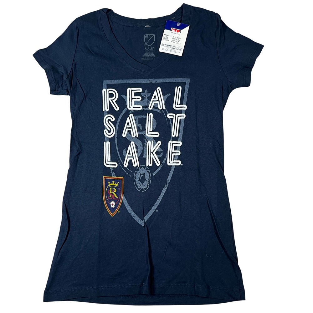 MLS Real Salt Lake Womens V-Neck Graphic T-Shirt Navy Blue‎ Small NWT
